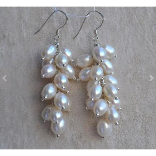 New Arrival Favorite Pearl Jewelry White 6-8mm Genuine Freshwater Pearl S925 Silver Dangle Earrings Wedding Fine Women Jewelry