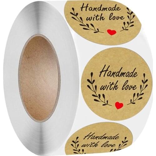 1 Roll "Handmade with love" Letters Label Stickers Craft Per Roll Stationery Adhesive Sealing Baking Paper Stickers