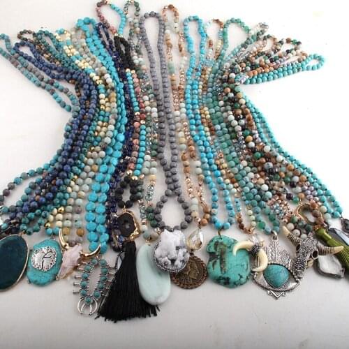 RH Wholesale Blue 20pc Mix Color Necklace Fashion Boho Jewelry Handmade For Women Bohemian Necklaces