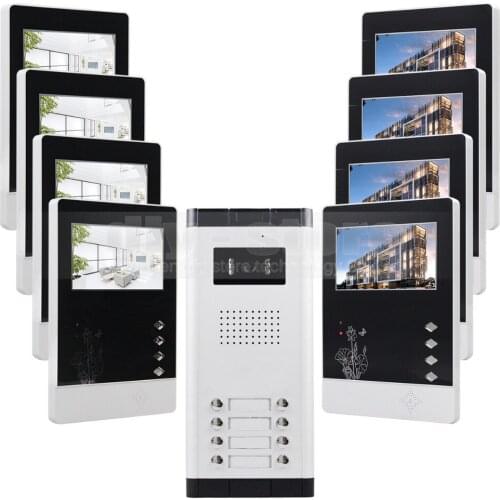 DIYSECUR DIY 4.3" 4-Wired Apartment Video Door Phone Audio Visual Intercom Entry System IR Camera for 8 Families