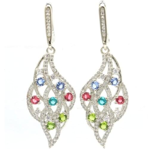 35x10mm Gorgeous Pink Morganite Purple Amethyst Silver Earrings for Women Hot Selling Daily Wear