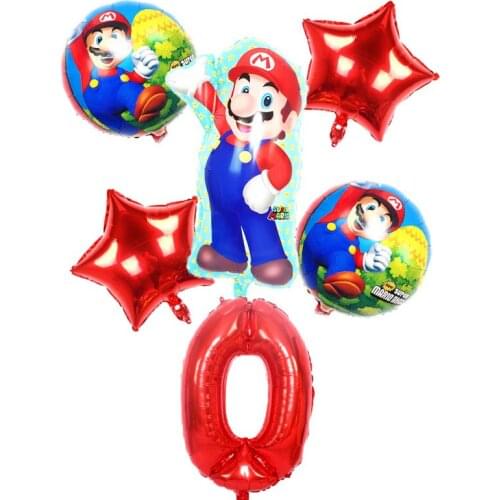 6PCS Super Mario Balloons Birthday Party Decoration Supplies Cartoon Mario Luigi Bros Mylar Game Theme Kids Toys