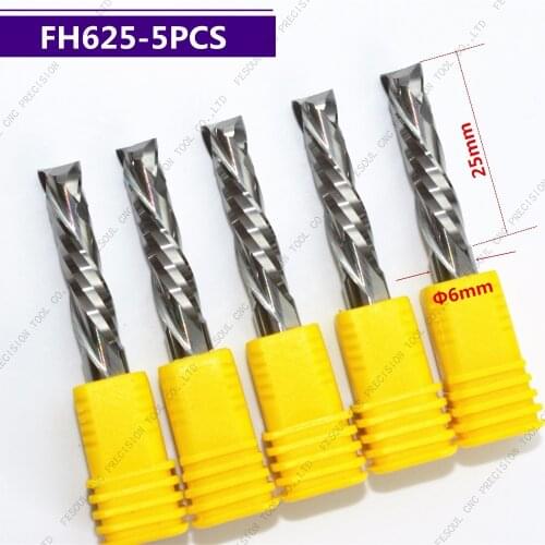 6mmX25mm-5PCS UP &DOWN Cut Two Flutes Spiral Carbide Mill Tool Cutters for CNC Router, Compression Wood End Mill Cutter Bits