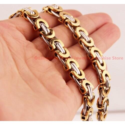 7-40 inch 8mm 316L Stainless Steel Silver Gold color Mens Byzantine Link Chain Necklace Jewellery