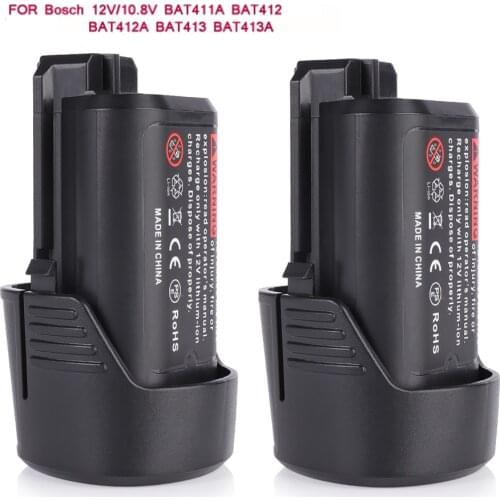 2pieces/pack Battery for Bosch BAT411 Battery 12V 2.0Ah Lithium-Ion BAT411A BAT412 BAT412A BAT413 BAT413A