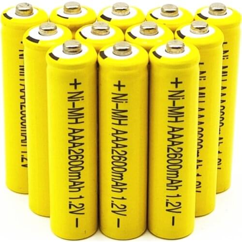 12PCS/LOT 1.2V YELLOW 2600mAh NiMh AAA Rechargeable Battery Ni-mh AAA Batteries Battria FREE shipping
