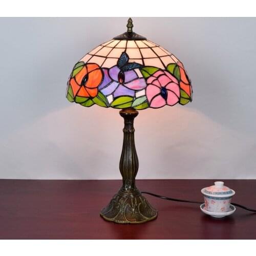 American retro butterfly flower art glass bedroom bedside lamp bar restaurant hotel base