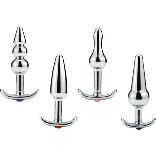 4 Style Metal Anal Plug Outdoor Wear Butt Plug Sex Toys with Crystal Jewelry Insert Anal All Day Suitable for Women and Men