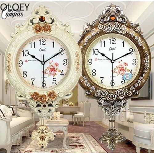 Silent Swing Large Wall Clock Vintage European Retro Shabby Chic Garden Art Decoration Living Room Wall Clock Modern Design 2020