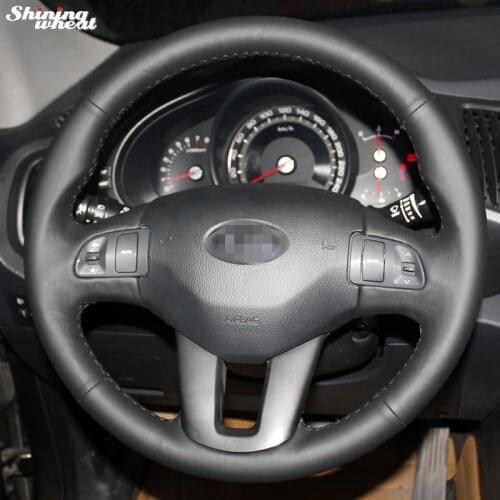 Shining wheat Hand-stitched Black Leather Steering Wheel Cover for Kia Sportage Sportage 3 2011-2014 Kia Ceed 2010
