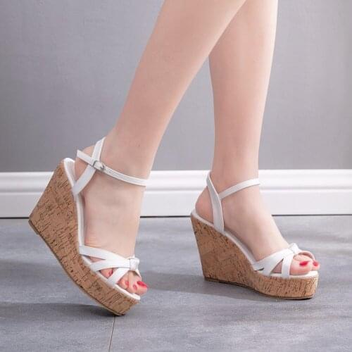 Women White Elegant Platform Wedge Female Casual High Increas Shoes Ladies Fashion Ankle Strap Open Toe Sandals