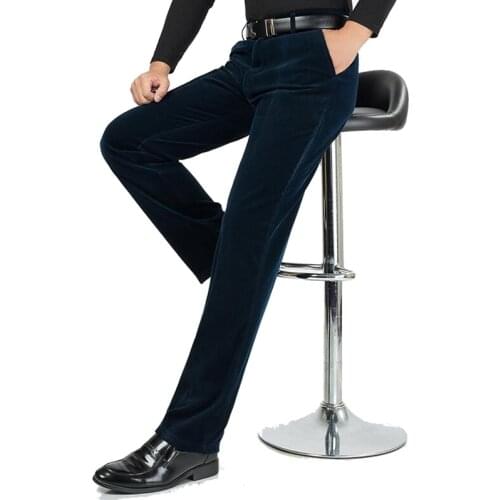 New Autumn men high waist loose corduroy pants business casual pants straight Elastic trousers middle-aged corduroy trousers