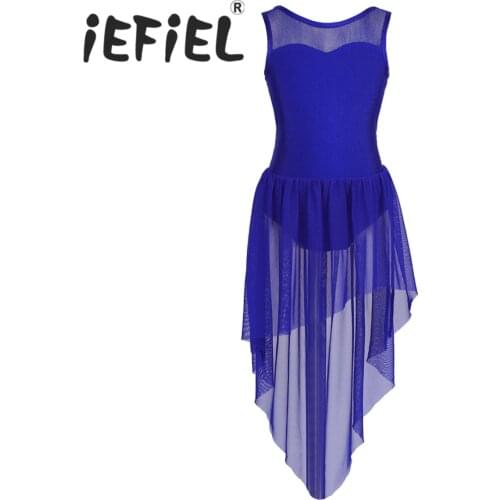 Kids Children Girls Splice Open Back High-low Hem Ballet Dance Gymnastics Leotard Tutu Dress for Ballet Class Stage Performance