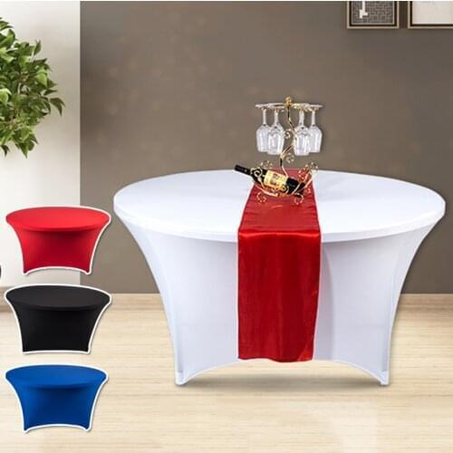 Elastic Stretch Tablecloth Solid Color Polyester Round Table Cover Protector Wedding Hotel Birthday Table Cloth 36/48/60 inches