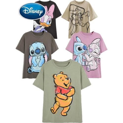 Disney Mickey Mouse The Lion King Simba Nala Donald Daisy Duck Cartoon Print Women T-Shirt O-Neck Short Sleeve Cotton Tee Tops