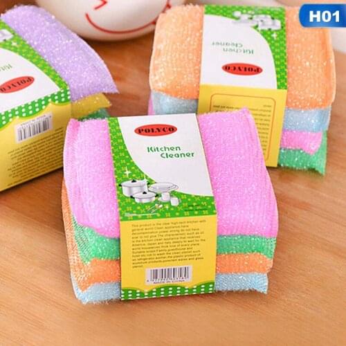 4pcs scouring pad Kitchen non stick oil cleaning cloth washing bowl cloth washing towel Sponge brush Cleaning Tools Accessories