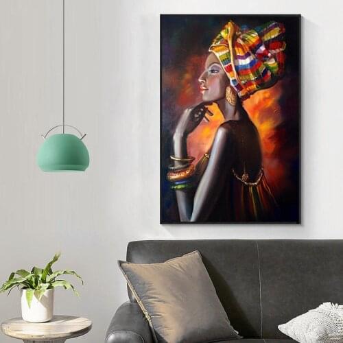 Black woman With headscarf Oil Painting on Canvas Posters and Prints Scandinavian Wall Art Picture for living room Home Decor