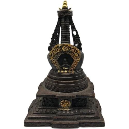 Chinese Old Red Copper Gilt Treasure Incense Burner Tibet Buddhism Pagoda Geomancy Decoration