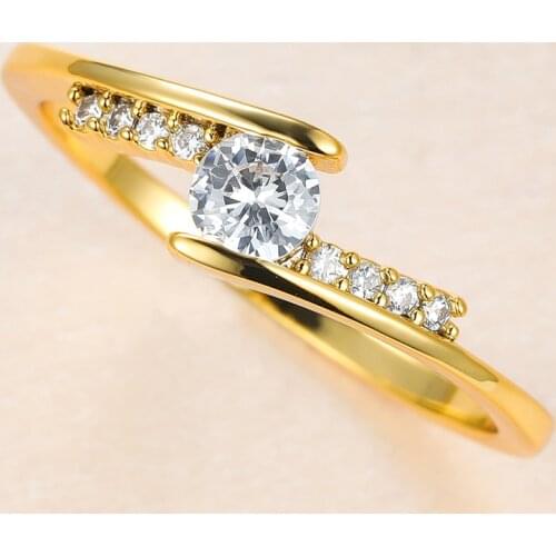 Classic Female White Crystal Stone Ring Charm Gold Color Thin Wedding Rings For Women Trendy Bride Round Zircon Engagement Ring
