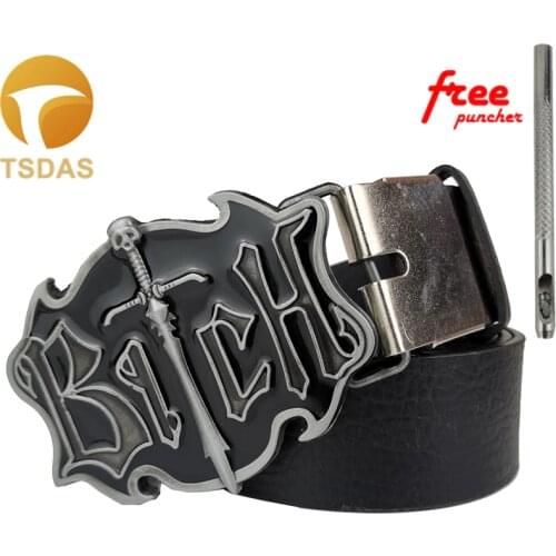 Western Cowboy Belt Buckle with Black Coating Cross Silver Belt Buckle with Leather Belt Free Puncher