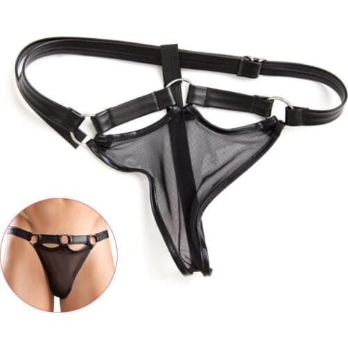 Leather Thong Sexy Male Chastity Belt Pants Bondage Panties Wrapped Penis Pocket Fetish BDSM Adult Games Flirt Sex Toy Lingerie