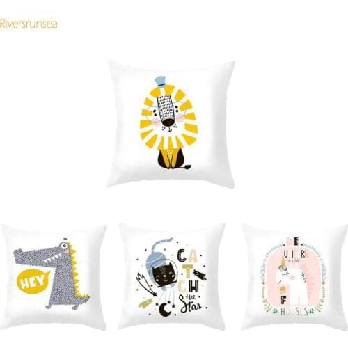 Cute Cartoon Cat Cushion Cover Pink Unicorn Horse Lion Swan Bear Dog Geometric Animals Pillow Covers Decorative For Kids Gift