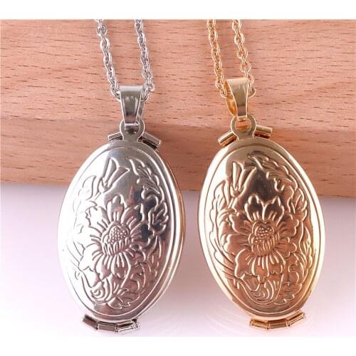 Fashion Photo Frame Memory Locket Pendant Necklace Gold Silver Color Romantic Vintage Rose Flower Jewelry Women Gift