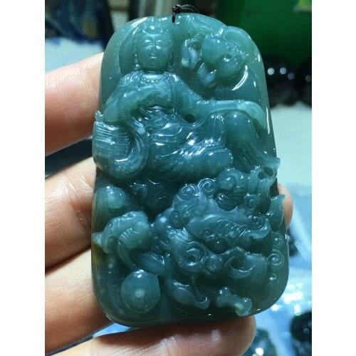 Natural Myanmar jade A HandCarved jade guan yin Buddha emperor green jade pendant jadeite jade necklace pendants jewelry