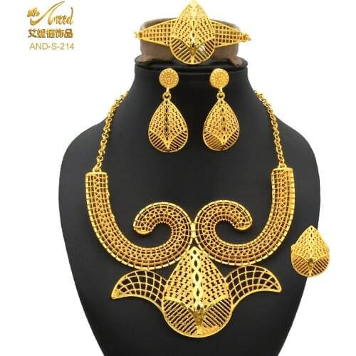 Jewelry Set African For Women Big Ethiopian 24k Gold Filled Bridal Luxury Necklace Earrings Bracelet Ring Set Nigerian Wedding