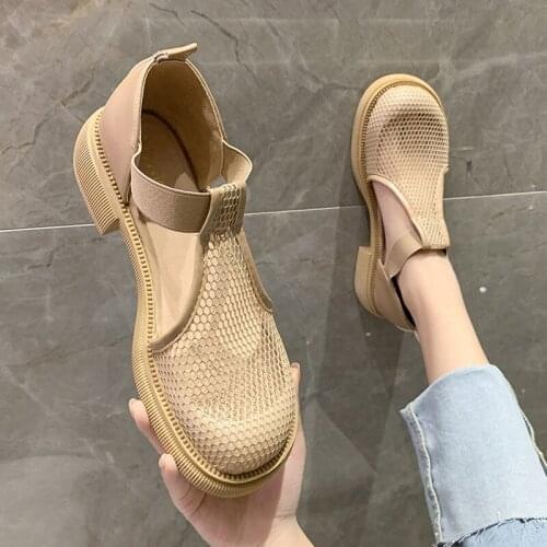 2021 Summer New Style Casual Heels Women Fashion Sandals Mesh (Air mesh) Buckle Strap Cover Heel Hollow out Shallow All-match
