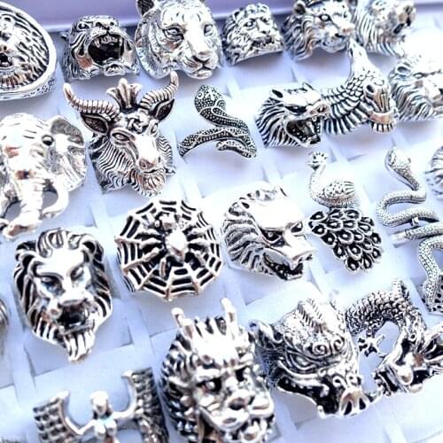 Wholesale 50pcs Mix Styles Men Womens Rings Animal Shape Metal Punk Fashion Party Jewelry Gifts dropshipping
