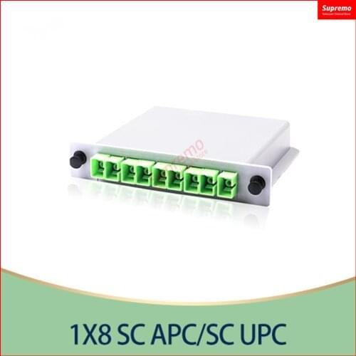 10pcs/lot SC APC 1X8 Fiber Optic FTTH cassette box Optical Coupler SC UPC PLC 1X8 fiber splitter Box Beam splitter