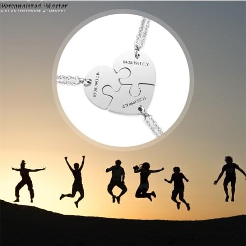 Personalized Master Customized Name Necklace Stainless Steel Family Necklaces Heart Puzzle Pieces Friendship Pendant Necklace