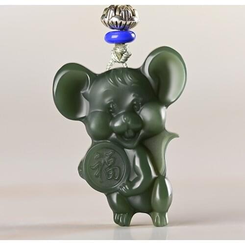 Natural Xinjiang hetian black green jade pendant mouse elephant jade necklace necklaces women pendants jade jewelry customized