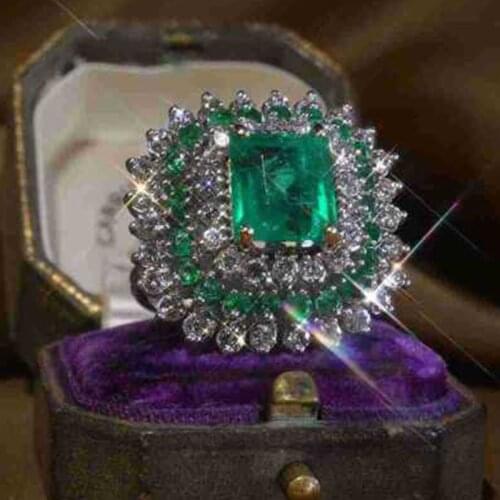 Luxury Inlaid Pave Green Zircon Rings for Women Large Square Stone Engagement Party Ring Jewelry Valentines
