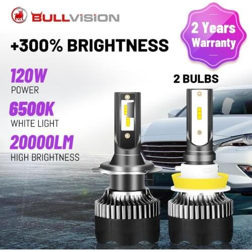 BULLVISION H4 LED Headlights H7 H11 H8 H9 9005 9006 HB3 HB4 CSP Chips Light Bulbs In Car 6500K 20000LM High Brightness Bulbs