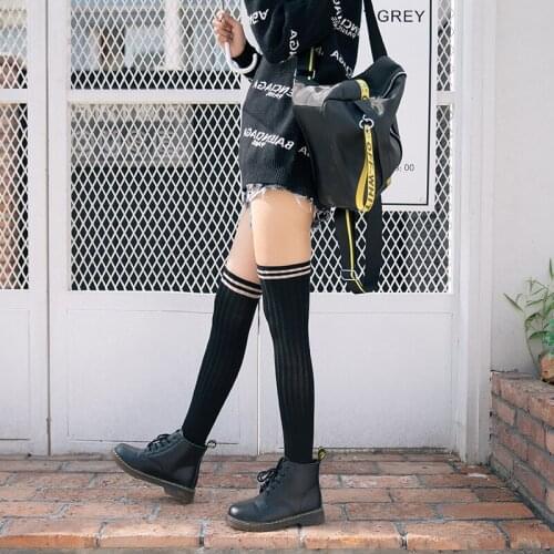 Spring and Autumn New Over-the-Knee Socks Japan fashion Cotton Socks Two-bar College Wind Piles High Socks Womens Boots Socks