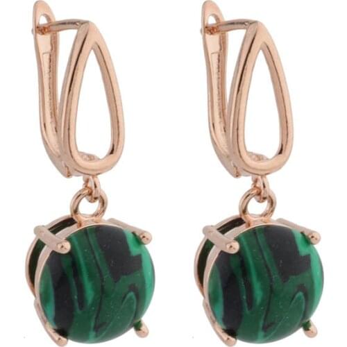 High-quality 12mm Round Natural Stone 585 Rose Gold Color Drop Earrings For Women Fashion Jewelry 2021