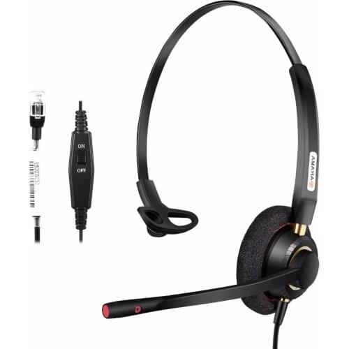 Wantek Arama Telephone Headset Mono with Noise Cancelling Mic and Phones Headphone for Polycom Mitel MiVoice Plantronics Avaya