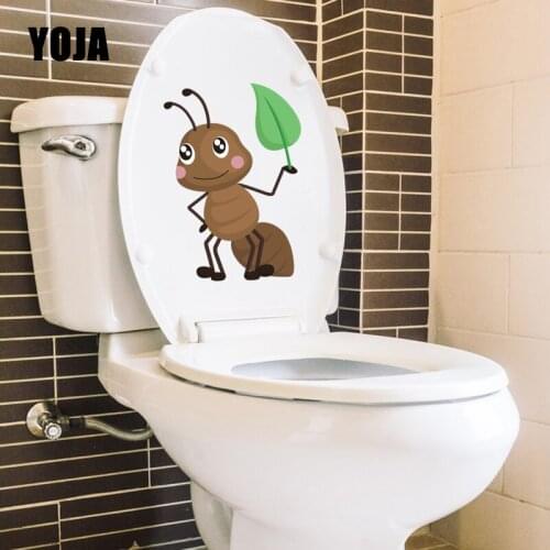 YOJA 15.7X22.5CM Funny Pattern Wall Sticker Home Decor Toilet Decal Cartoon Ants With Leaves T5-1411