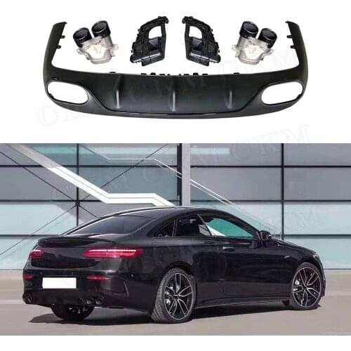 Rear Diffuser Lip Spoiler Bumper Guard with Exhaust Muffler Tips for Benz W238 C238 E53 AMG Coupe Sport 2017-2019 PP Black