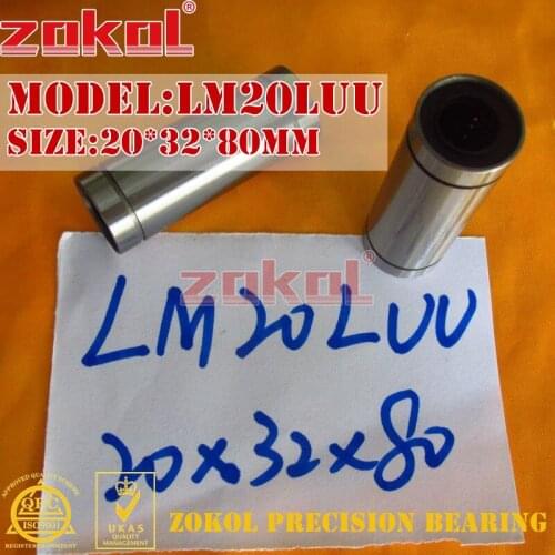 ZOKOL LM20 L UU bearing LM20LUU Lengthened type linear motion bearing 20*32*80mm