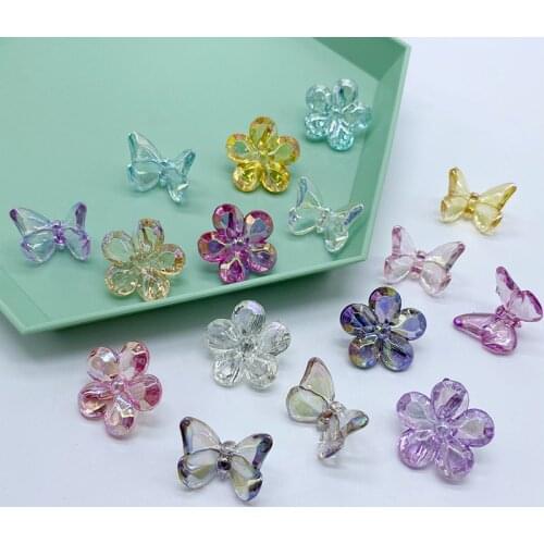 10-50Pcs Transparent Back Hole Butterfly Flower Beads Color DIY Craft Necklace Jewelry Clothes Hair Rope Ornament Embellishments