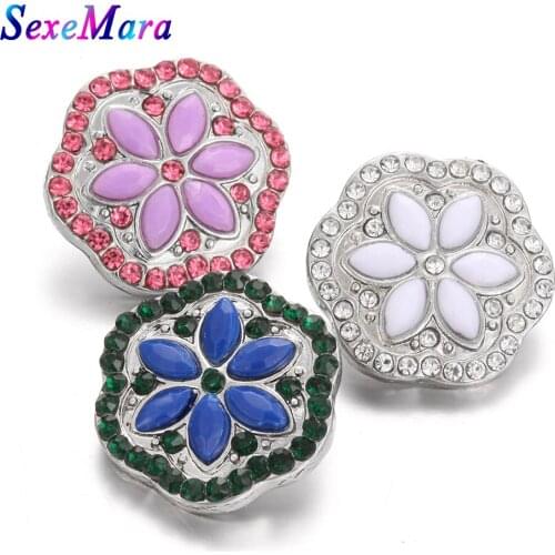 10pcs/lot New Snap Jewelry Rhinestone Flower Buttons Fit 18mm DIY Snap Bracelets & Bangles For Women
