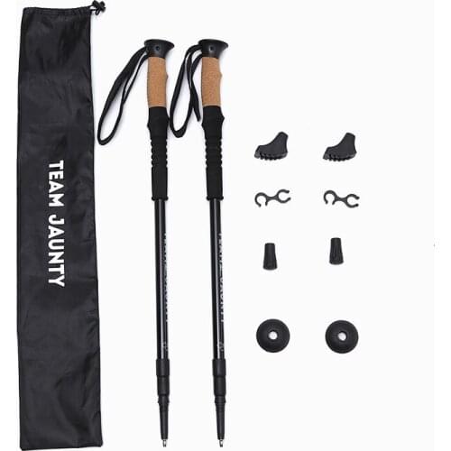 2Pcs/lot Full Set Anti Shock Walking Sticks Alpenstock Telescopic Trekking Hiking Poles Ultra Walking Canes with Cork Handle