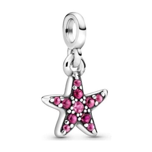 2020 Winter Fit Original Pandora Bracelet 925 Sterling Silver Beads New Years Gift Pink Five-pointed Charm Women DIY Jewelry