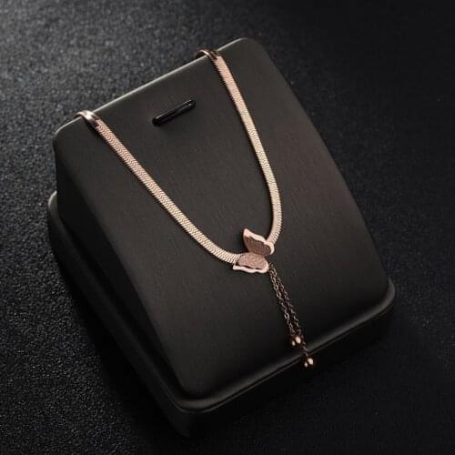 316L Stainless Steel Fashion Upscale Jewelry Matte Butterfly Tassel Charms Snake Bone Chain Choker Necklaces Pendants For Women