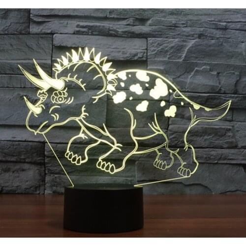 3D LED Night Light Triceratops Dinosaur with 7 Colors Light for Home Decoration Lamp Amazing Visualization Optical Illusion
