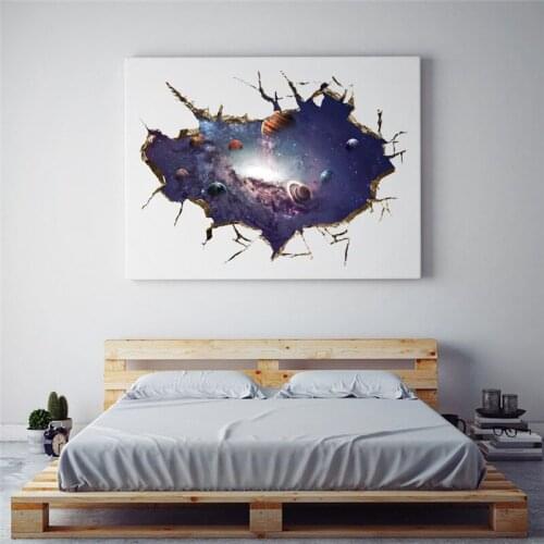 Blue Universe Outer Space Planets 3D Wall Stickers Cosmic Hole Wall Decals for Kids Room Baby Bedroom Ceiling Floor Decoration