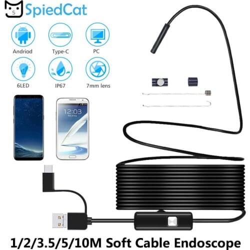 3in1 Snake Borescope Tube Inspection 7mm 6 Led Lens 1/2/3.5/5/10M soft Cable Typec-C/USB Windows Macbook PC Android Endoscope